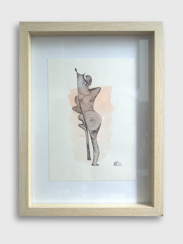 "Krücken-Ich" Abstrakte zeitgenössische Kunst, Aquarell und Tusche auf Papier 14 x 21 cm, gerahmt 24 x 32 cm