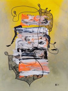 30 x 40 Acryl und Fineliner auf Leinwand abstrakt zeitgenössisch Marcela Kamanis