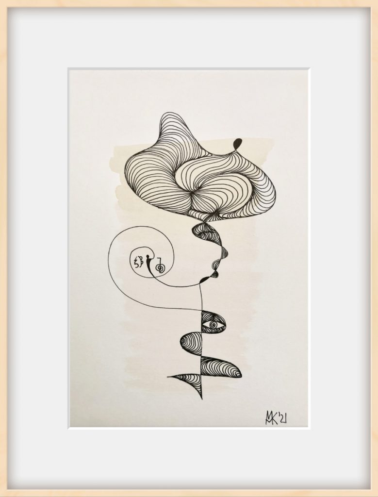 "Blühend" Abstrakte zeitgenössische Kunst, Aquarell und Tusche auf Papier 14 x 21 cm, gerahmt 24 x 32 cm