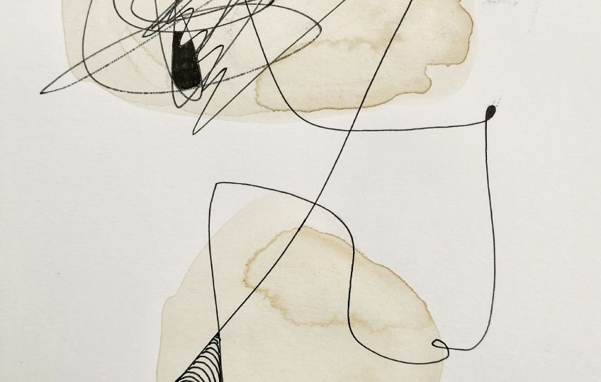 "Entnerft" 14 x 21 abstraktes Aquarell und Tusche auf Papier 2021