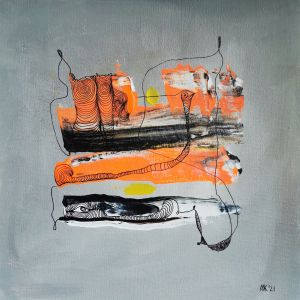 Grau Orange abstrakt expressiv zeitgenössisch Kunst Gemälde Acryl