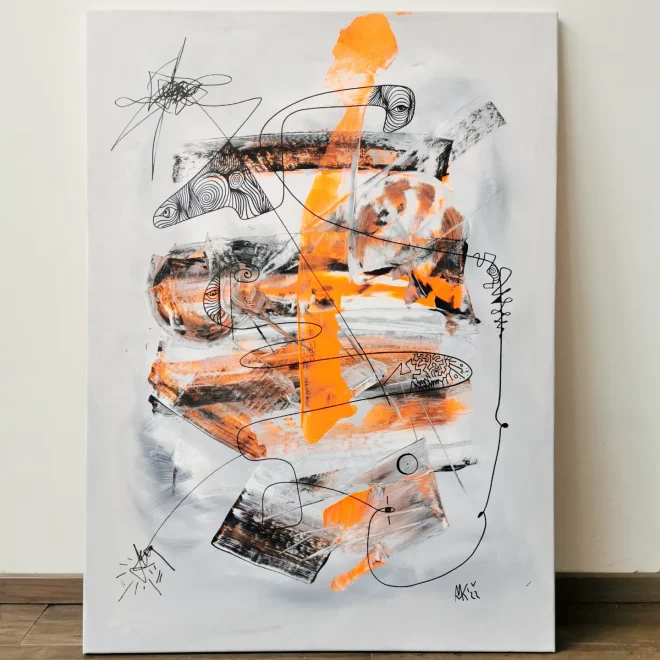 grau Orange Abstrakte zeitgenössische Malerei in Acryl